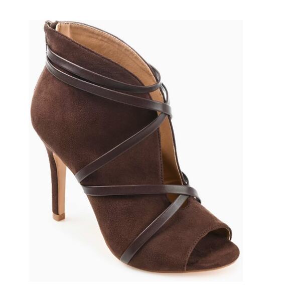 Journee Collection Samara Peep Toe Stiletto Dress Booties Brown New Size 6.5 - Picture 1 of 7